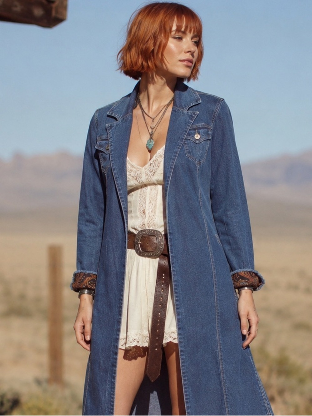 Ethyl Western-Inspired Long Denim Duster-Jack Raw Hem